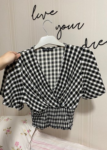 Kareli Siyah Mini V Yaka Bluz