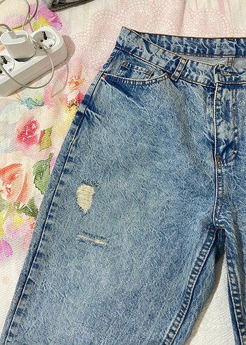 40 Beden Kadın Mavi Bol Kesim Denim Pantolon