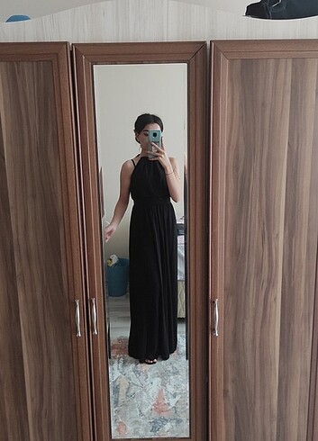 xs Beden Çift yırtmaçlı şifon siyah elbise