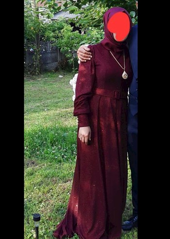 Zara Bordo Uzun Kollu Kemerli Abiye Elbise