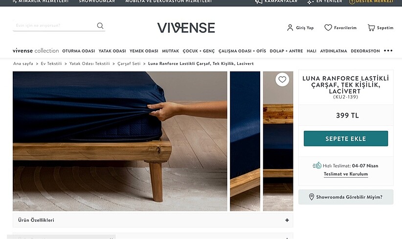 Vivense Collection Lastikli Çarşaf