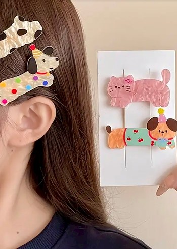 Beden Renkli Köpek ve Kedi Figürlü Klipsli Toka