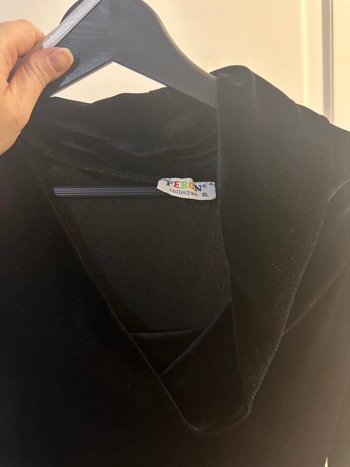 Siyah Uzun Kollu Kadife Elbise - Görsel 3