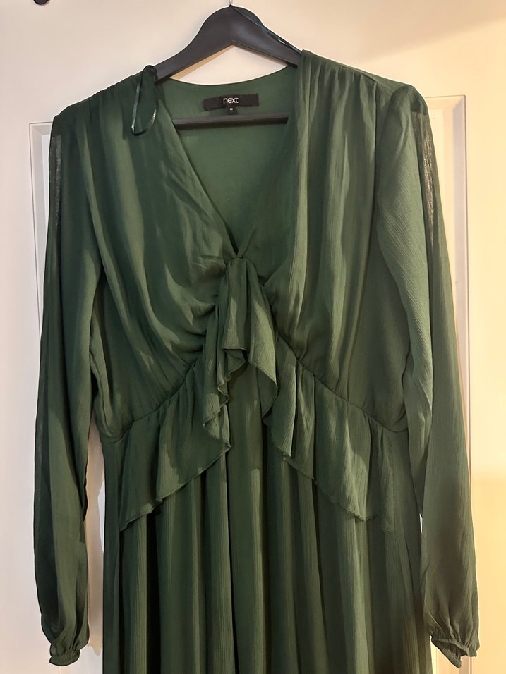 Uzun Yeşil Drapeli Kadın Elbise - Görsel 2