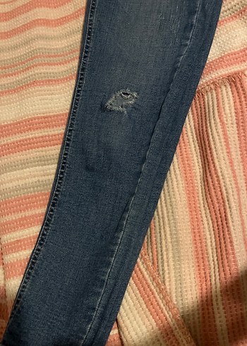 Gri Mavi Bağlamalı Bol Kesim Midi Kot Pantolon - Görsel 4