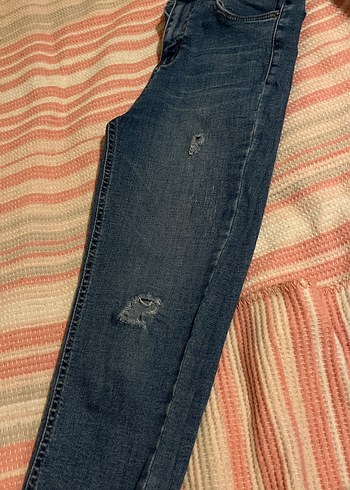 Gri Mavi Bağlamalı Bol Kesim Midi Kot Pantolon - Görsel 2