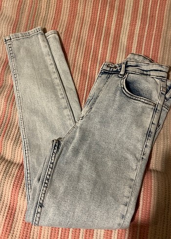 Gri Bağlama Desenli Kadın Kot Pantolon - Görsel 2