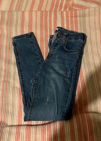 Düğmeli Mavi Kadın Denim Skinny Pantolon - Görsel 2