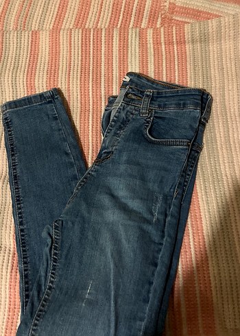 Düğmeli Mavi Kadın Denim Skinny Pantolon - Görsel 3