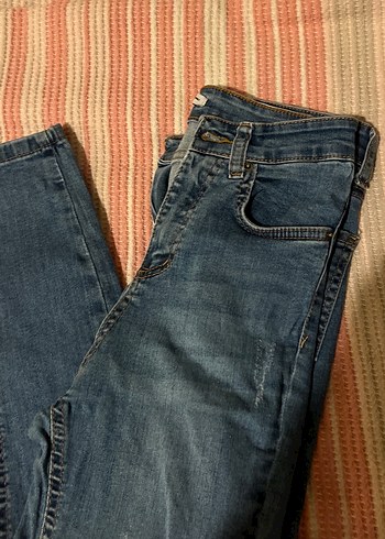 Düğmeli Mavi Kadın Denim Skinny Pantolon - Görsel 4
