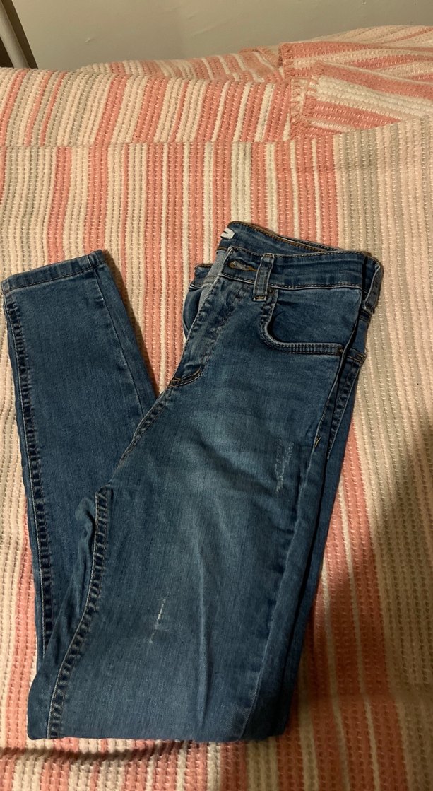 Düğmeli Mavi Kadın Denim Skinny Pantolon - Görsel 3