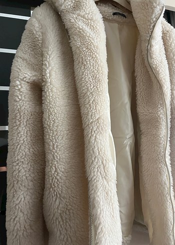 Bej Kadın Midi Boy Sıcak Peluş Ceket - Görsel 3