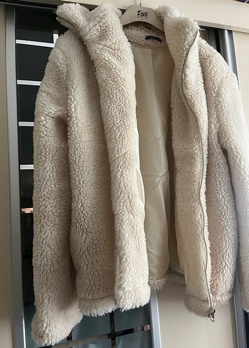 Bej Kadın Midi Boy Sıcak Peluş Ceket - Görsel 2