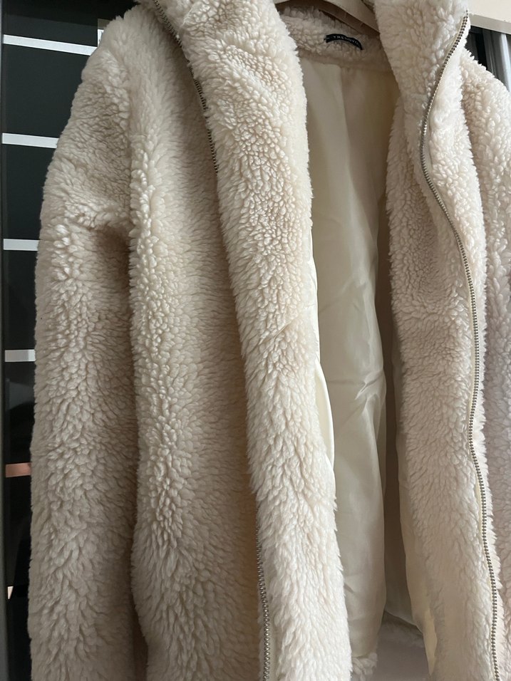 Bej Kadın Midi Boy Sıcak Peluş Ceket - Görsel 3