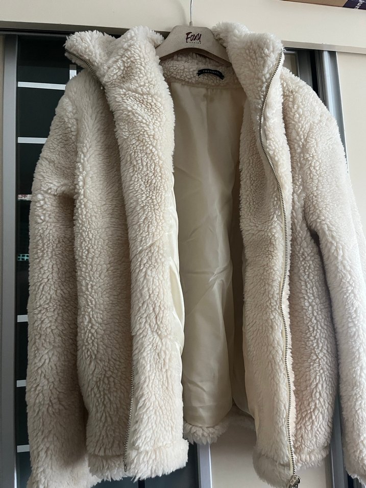 Bej Kadın Midi Boy Sıcak Peluş Ceket - Görsel 5