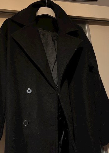 Siyah Çift Düğmeli Uzun Kaban - Görsel 3