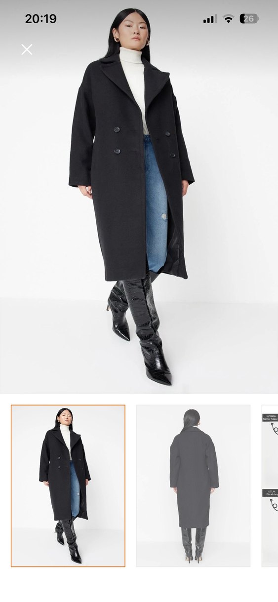 Siyah Çift Düğmeli Uzun Kaban - Görsel 4