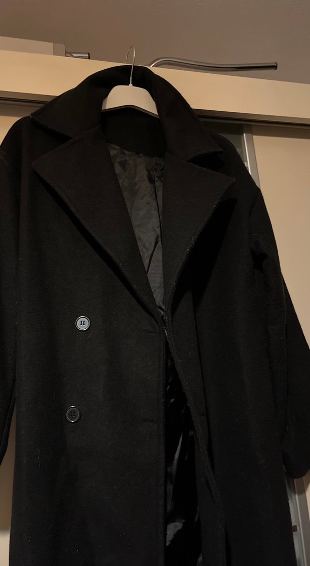 Siyah Çift Düğmeli Uzun Kaban - Görsel 3