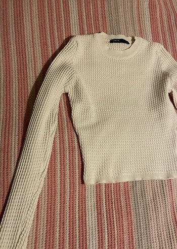 Beyaz İnce Örgü Kadın Kazak - Görsel 4