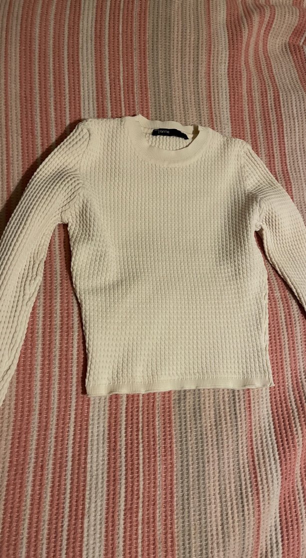 Beyaz İnce Örgü Kadın Kazak - Görsel 2