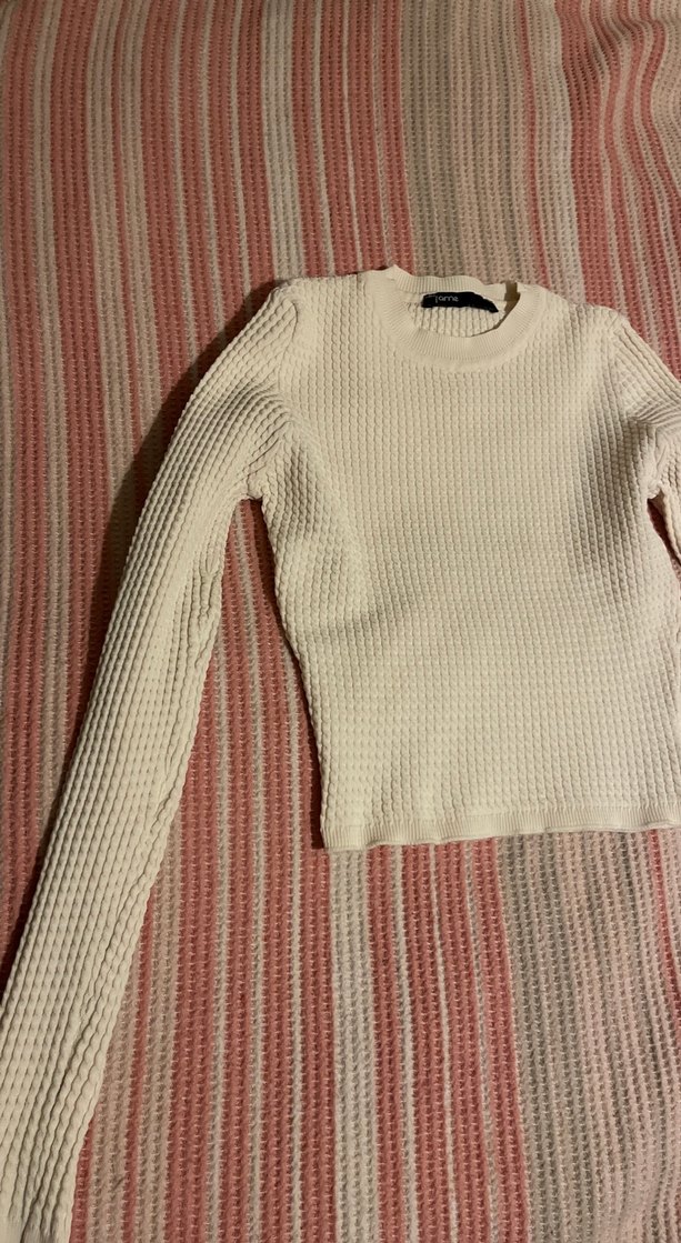 Beyaz İnce Örgü Kadın Kazak - Görsel 4