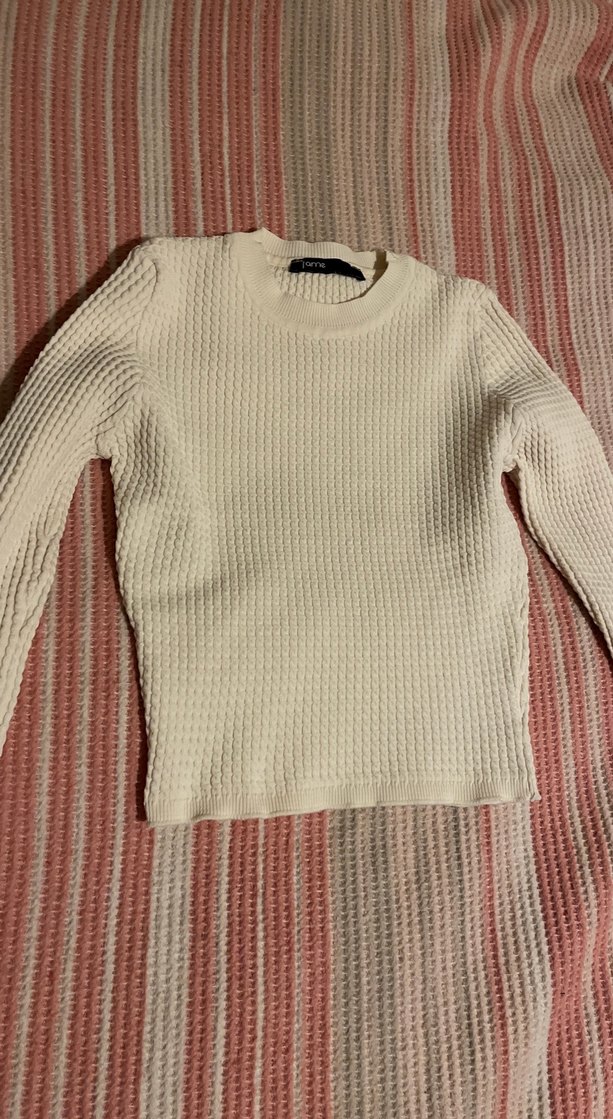 Beyaz İnce Örgü Kadın Kazak - Görsel 3