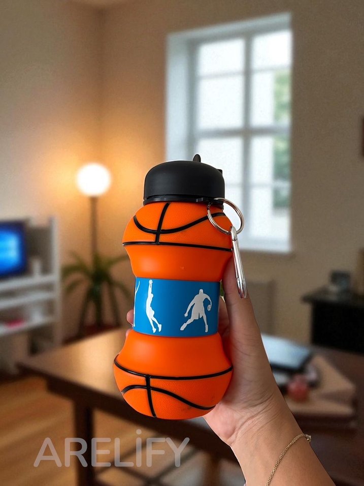 Basketbol Temalı Turuncu Çocuk Termos Şişesi - Görsel 3