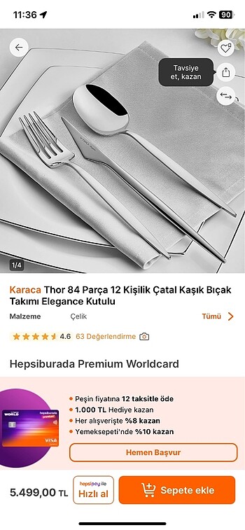 Karaca thor çatal bıçak takımı