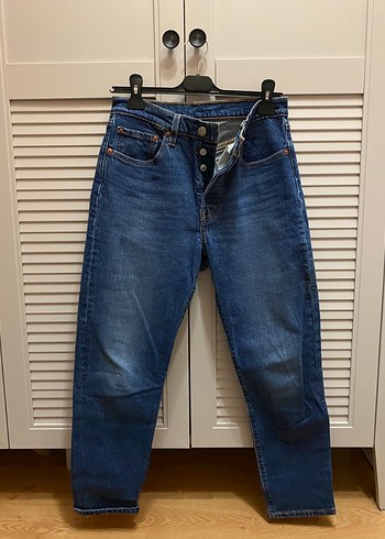Düğmeli Kadın Mavi Denim Pantolon