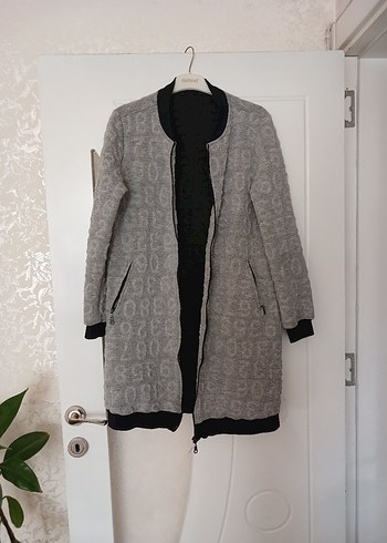 Gri Uzun Rahat Kesim Kadın Kaban - Görsel 2