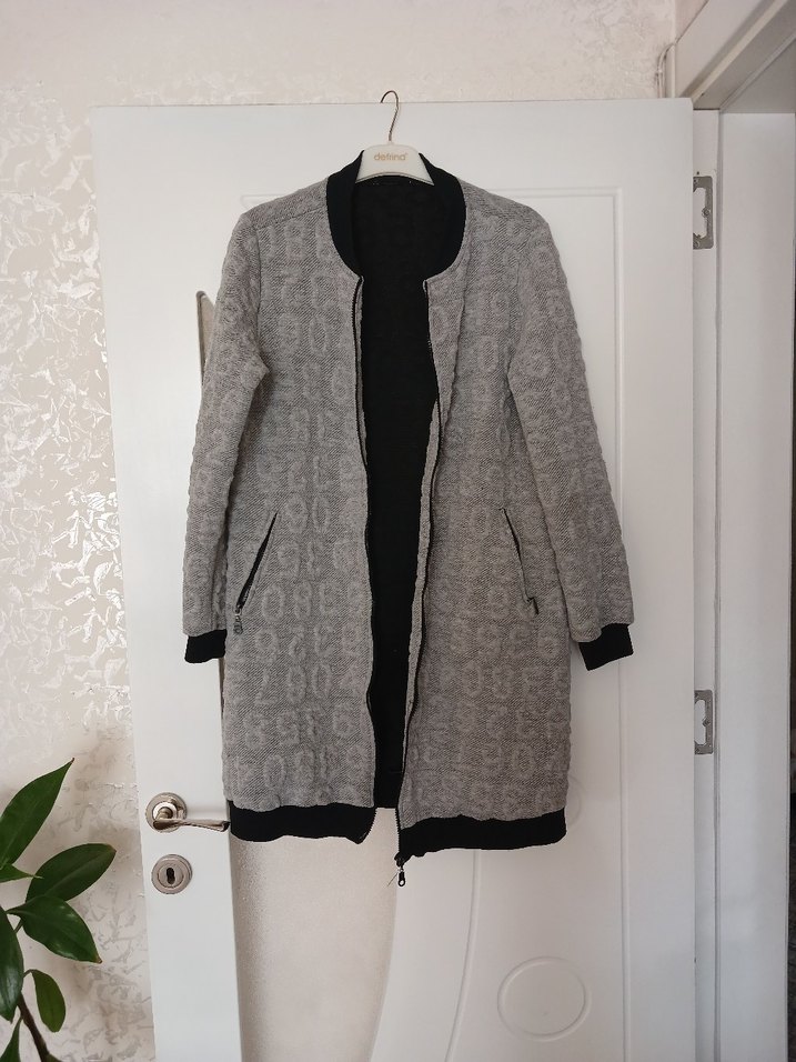 Gri Uzun Rahat Kesim Kadın Kaban - Görsel 2