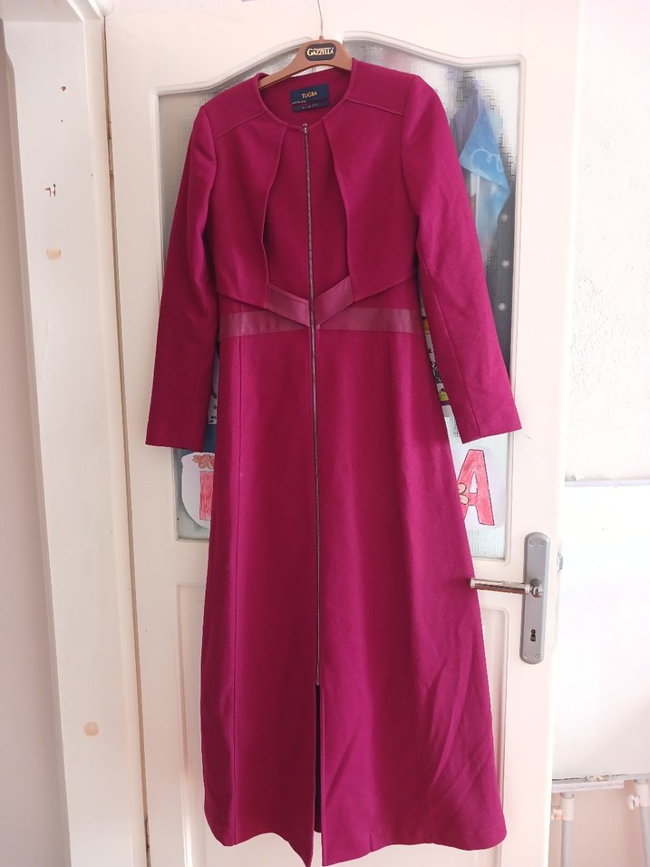 Bordo Uzun Kol Kapalı Kadın Elbise - Görsel 2