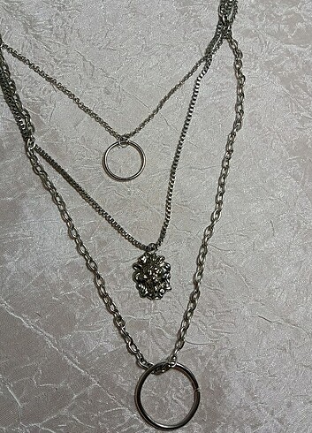 Çoklu Üçlü Silver Kolye 