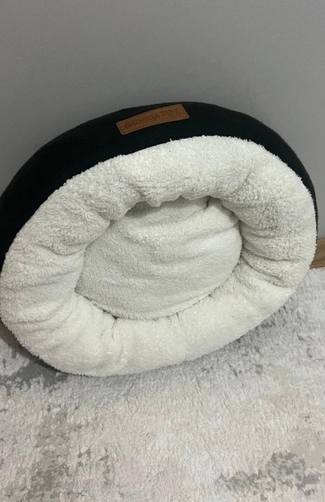 Beyaz ve Gri Yuvarlak Kedi Yatağı - Görsel 2