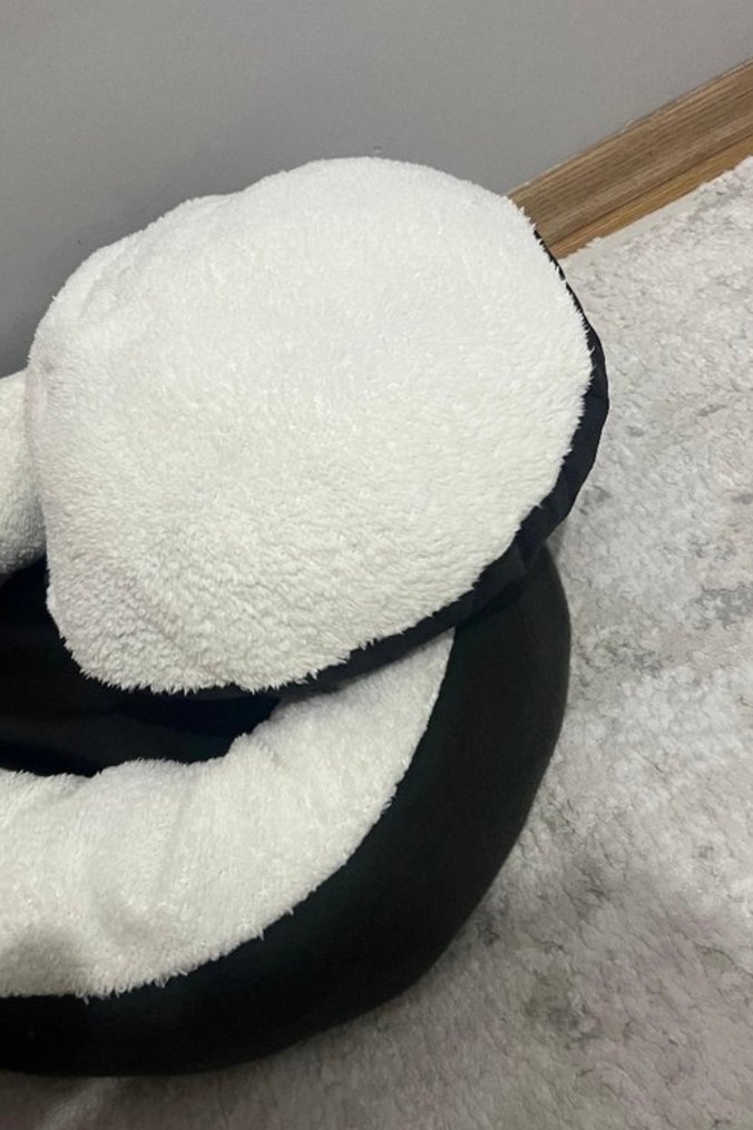 Beyaz ve Gri Yuvarlak Kedi Yatağı - Görsel 3