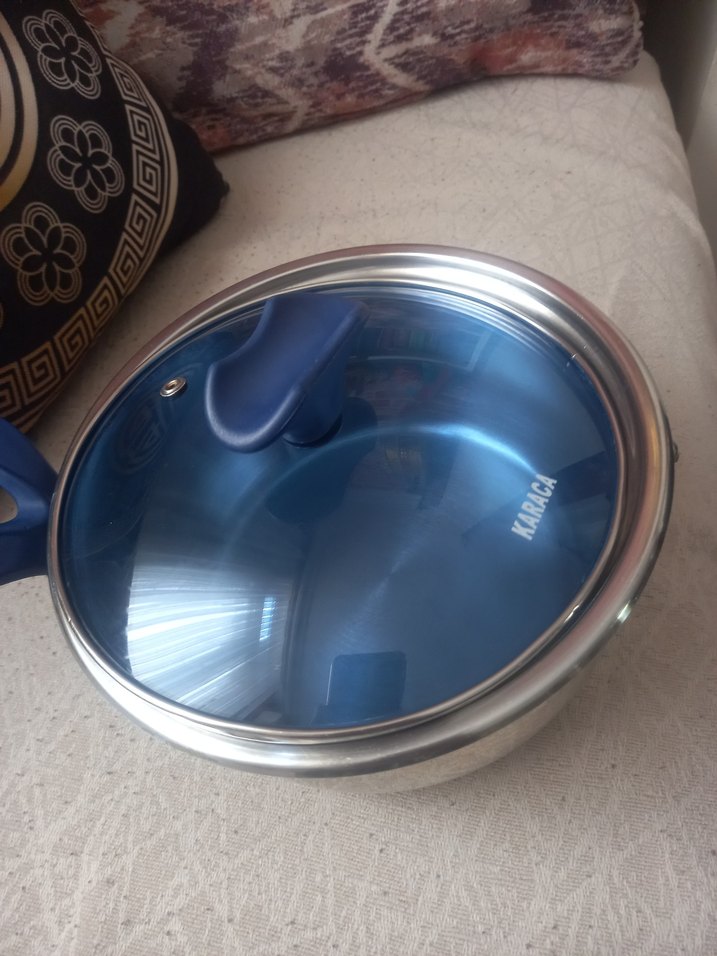 Parlak Mavi Saplı Paslanmaz Çelik Tencere - Görsel 2