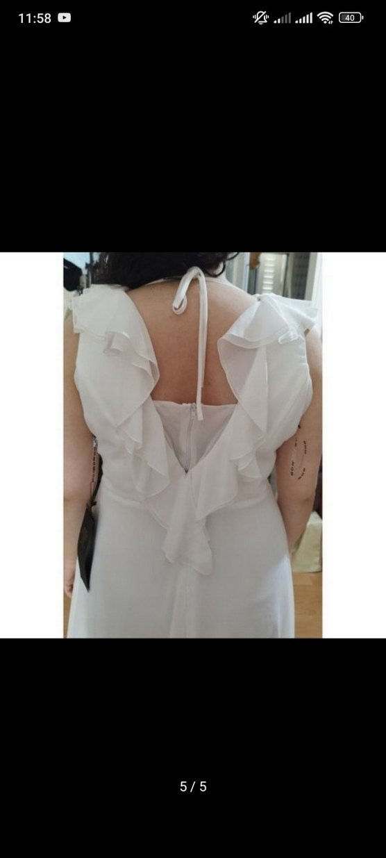 Beyaz Valonlu Şifon V yaka Nikahlık Gelinlik - Görsel 4