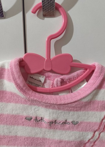 Kız Çocuk Pembe Çizgili Uzun Kollu Kadife Elbise - Görsel 2