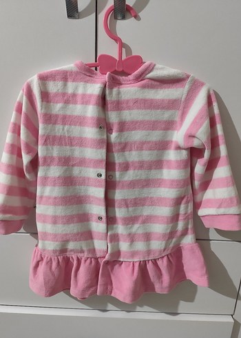 Kız Çocuk Pembe Çizgili Uzun Kollu Kadife Elbise - Görsel 3