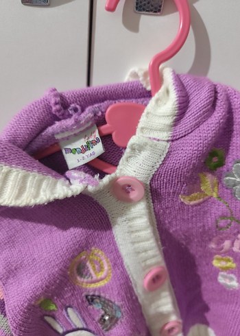 Nakışlı Mor Örme Kız Çocuk Hırka - Görsel 2