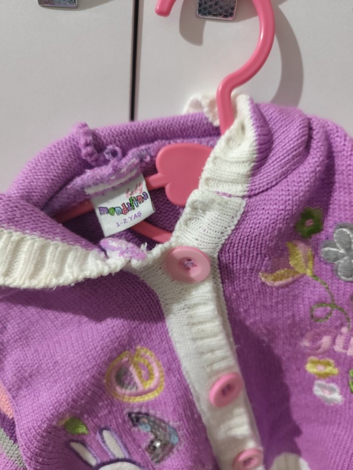 Nakışlı Mor Örme Kız Çocuk Hırka - Görsel 2