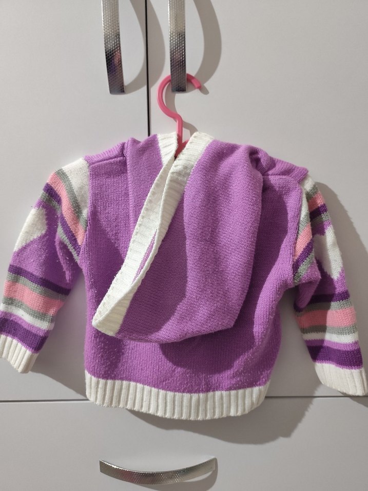 Nakışlı Mor Örme Kız Çocuk Hırka - Görsel 3