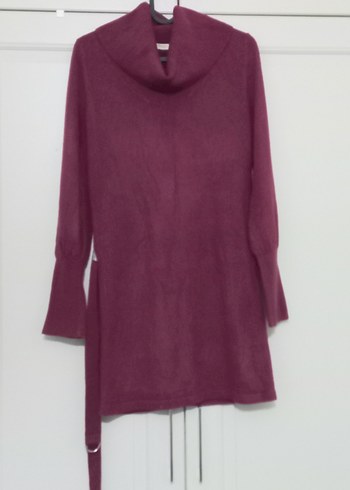 Bordo Yüksek Yaka Triko Elbise - Görsel 2