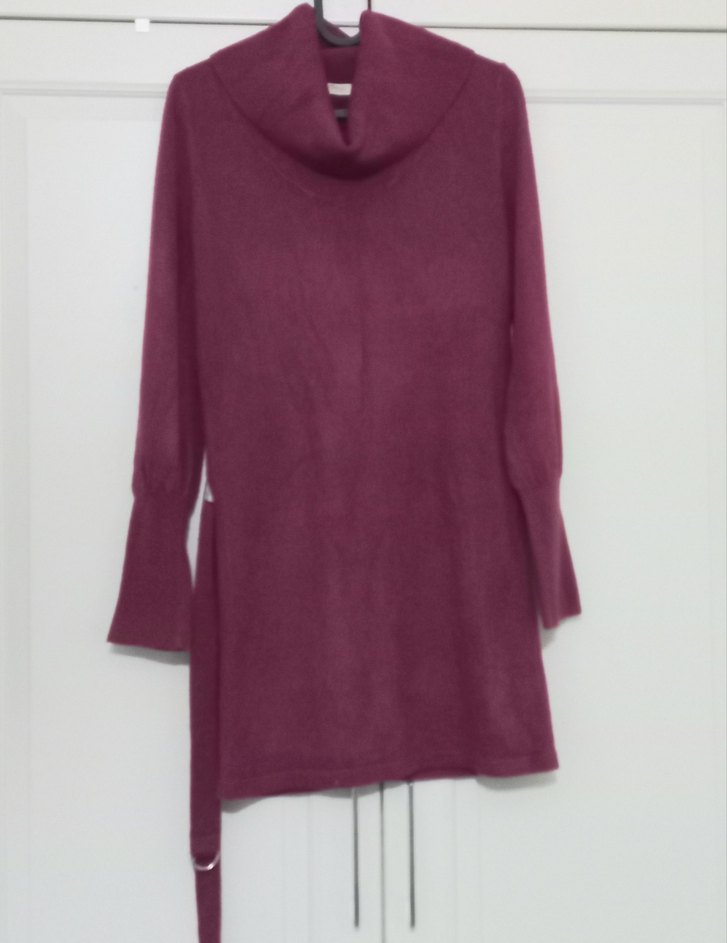 Bordo Yüksek Yaka Triko Elbise - Görsel 2