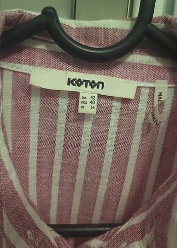 Koton Pembe Çizgili Keten Gömlek