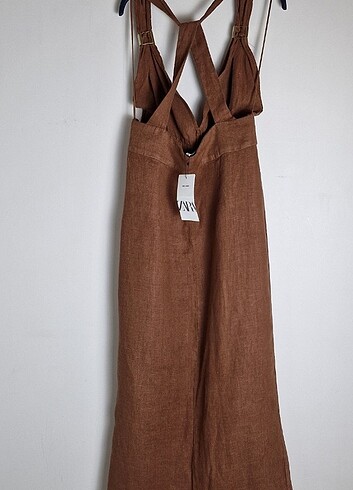 s Beden bordo Renk ZARA KETEN MIDI ELBİSE