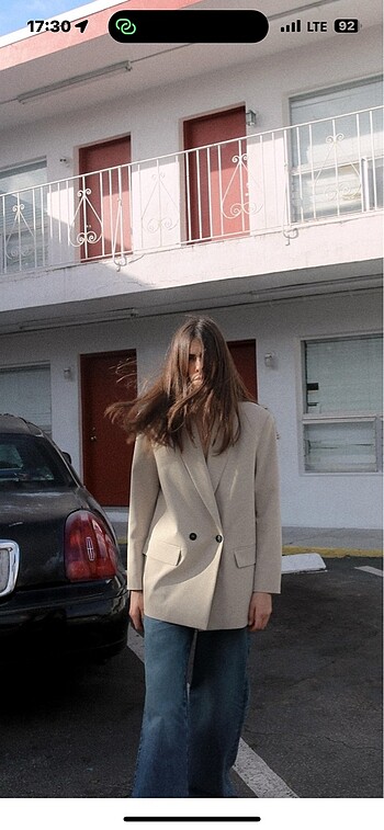 Zara Zara kruvaze oversize blazer kum rengi