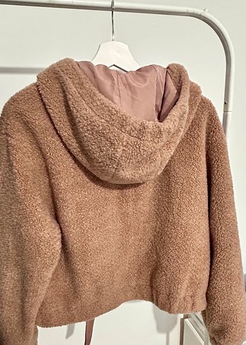 Bershka Pembe Kapüşonlu Peluş Kadın Mont - Görsel 2