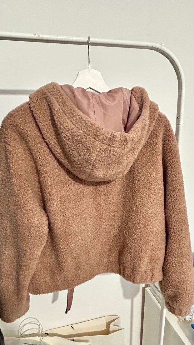 Bershka Pembe Kapüşonlu Peluş Kadın Mont - Görsel 2