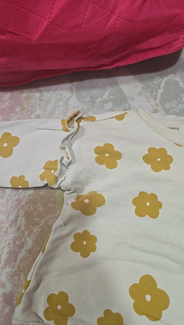 Uzun Kollu krem Bebek Takımı Çiçek Desenli - Görsel 2